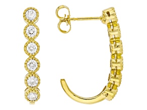 White Lab-Grown Diamond F-G SI 14K Yellow Gold Over Sterling Silver J-Hoop Earrings 0.75ctw