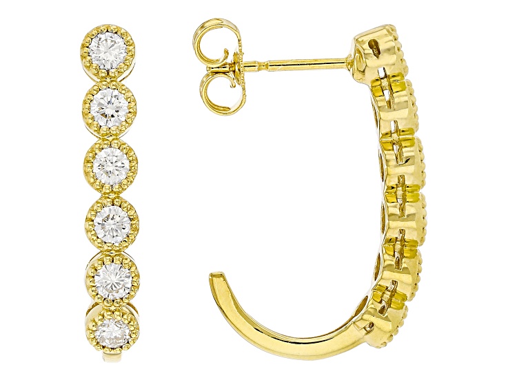 White Lab-Grown Diamond F-G SI 14K Yellow Gold Over Sterling Silver J-Hoop Earrings 0.75ctw