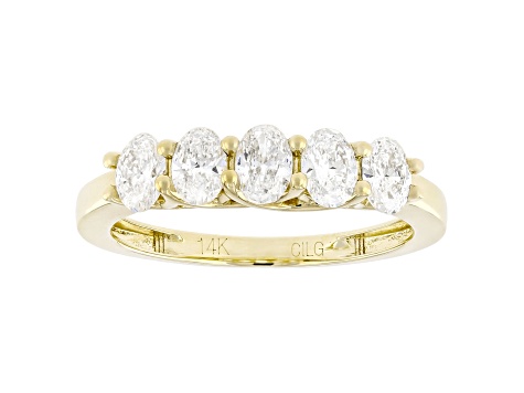 Oval White Lab-Grown Diamond F-G SI 14kt Yellow Gold 5-Stone Band Ring 1.00ctw