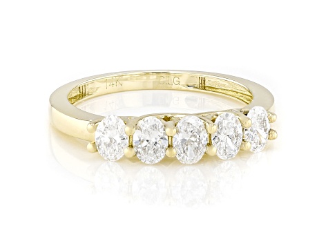 Oval White Lab-Grown Diamond F-G SI 14kt Yellow Gold 5-Stone Band Ring 1.00ctw