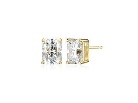 Emerald Cut Moissanite 14k Yellow Gold Over Silver Stud Earrings 5.04ctw DEW