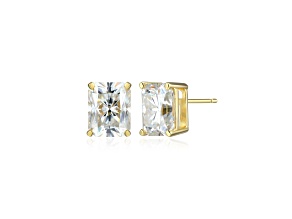 Emerald Cut Moissanite 14k Yellow Gold Over Silver Stud Earrings 5.04ctw DEW