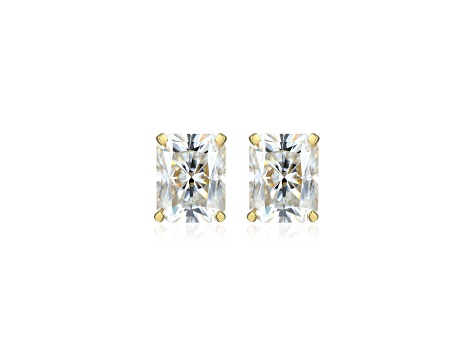 Emerald Cut Moissanite 14k Yellow Gold Over Silver Stud Earrings 5.04ctw DEW