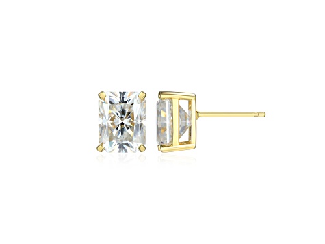 Emerald Cut Moissanite 14k Yellow Gold Over Silver Stud Earrings 5.04ctw DEW
