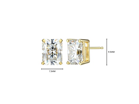 Emerald Cut Moissanite 14k Yellow Gold Over Silver Stud Earrings 5.04ctw DEW