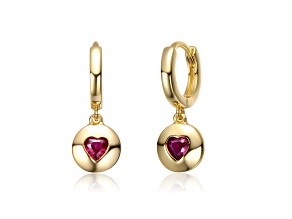 Ruby Red Cubic Zirconia, 14k Gold Plated over Sterling Silver Dangle Earrings for Teens