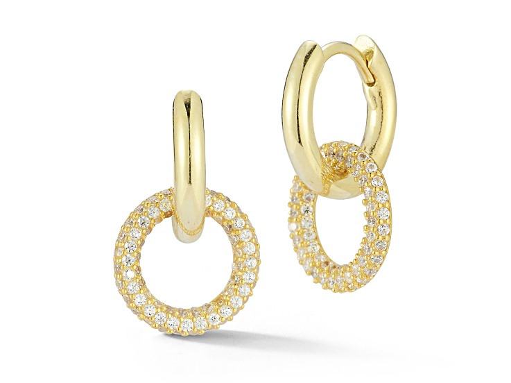 Sterling Statements 14K Yellow Gold Over Sterling Silver Pave Open Round Link Charm Earrings
