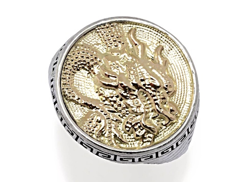 Silver Treasures by Samuel B. Sterling Silver & 18k Yellow Gold Dragon Medallion Ring