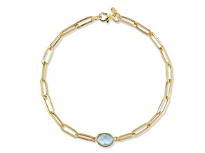 Bellissima Gold 14K Yellow Gold Blue Topaz Paperclip Chain Bracelet, Made in Italy