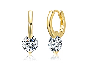 Clear Moissanite, 14K Gold Plated over Sterling Silver Hoop Earrings