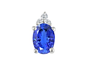 14K White Gold Oval Tanzanite and Diamond Pendant 0.64ctw
