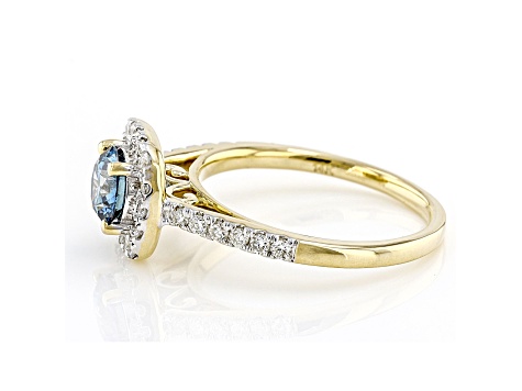 Blue And White Lab-Grown Diamond 14k Yellow Gold Halo Ring 1.50ctw