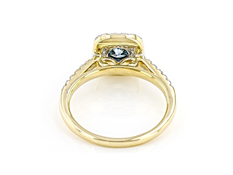 Blue And White Lab-Grown Diamond 14k Yellow Gold Halo Ring 1.50ctw