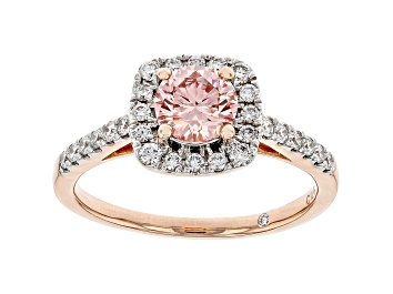 Picture of Pink And White Lab-Grown Diamond 14k Rose Gold Halo Ring 1.50ctw