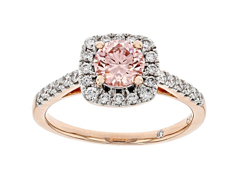 Pink And White Lab-Grown Diamond 14k Rose Gold Halo Ring 1.50ctw