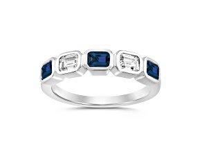 10K White Gold 0.40CTW Lab Created Blue Sapphire and Lab-Grown White Diamond Band Ring
