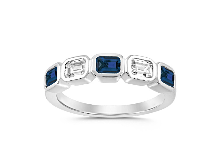 10K White Gold 0.40CTW Lab Created Blue Sapphire and Lab-Grown White Diamond Band Ring