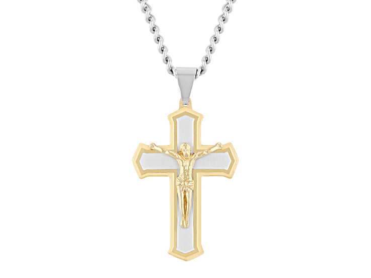 Two-tone Stainless Steel Crucifix Pendant With Chain