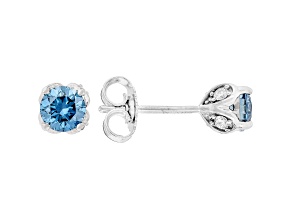 Blue And White Lab-Grown Diamond F-G SI Rhodium Over Sterling Silver Stud Earrings 0.75ctw