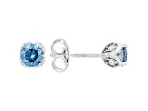 Blue And White Lab-Grown Diamond F-G SI Rhodium Over Sterling Silver Solitaire Stud Earrings 0.75ctw