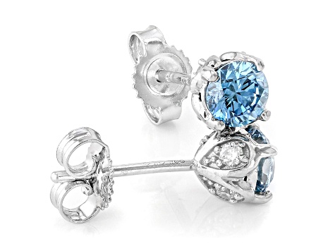 Blue And White Lab-Grown Diamond F-G SI Rhodium Over Sterling Silver Solitaire Stud Earrings 0.75ctw