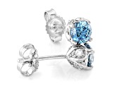 Blue And White Lab-Grown Diamond F-G SI Rhodium Over Sterling Silver Solitaire Stud Earrings 0.75ctw