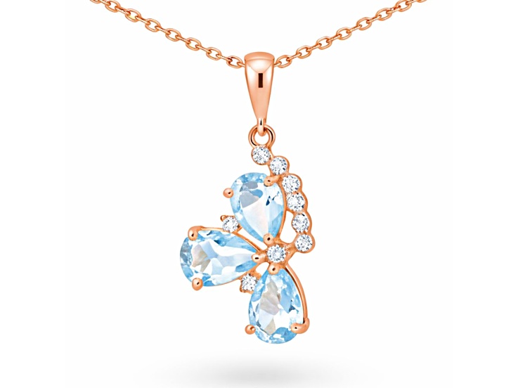 Pear Shape Blue Topaz 14K Rose Gold Over Sterling Silver Pendant with Chain
