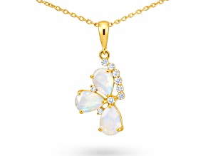 Pear Shape White Rainbow Moonstone 14K Yellow Gold Over Sterling Silver Pendant with Chain