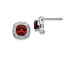 Sterling Silver Rhodium-plated Garnet and Diamond Post Earrings