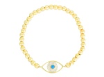 Sterling Statements 14K Yellow Gold Over Sterling Lab Turquoise and CZ Evil Eye Stretch Bracelet