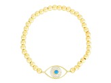 Sterling Statements 14K Yellow Gold Over Sterling Lab Turquoise and CZ Evil Eye Stretch Bracelet