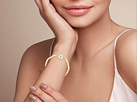 Sterling Statements 14K Yellow Gold Over Sterling Lab Turquoise and CZ Evil Eye Stretch Bracelet