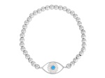 Sterling Statements Rhodium Over Sterling Silver Lab Turquoise CZ Evil Eye Ball Stretch Bracelet