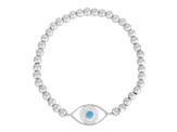 Sterling Statements Rhodium Over Sterling Silver Lab Turquoise CZ Evil Eye Ball Stretch Bracelet