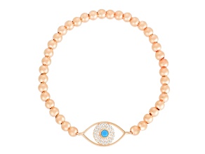Sterling Statements 14K Rose Gold Over Sterling Silver Lab Turquoise CZ Evil Eye Stretch Bracelet