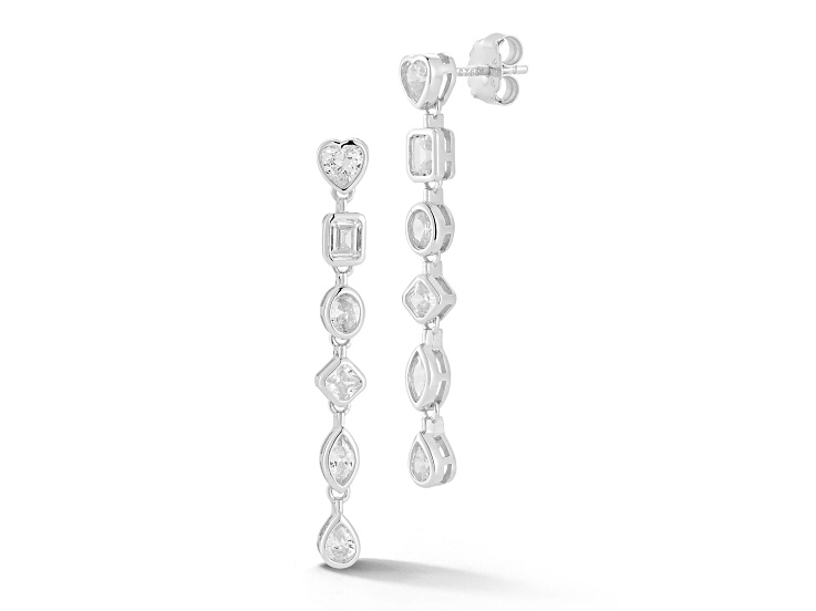Rachel Zoe Rhodium Over Sterling Silver Cubic Zirconia Mixed Shaped Bezel Dangle Earrings