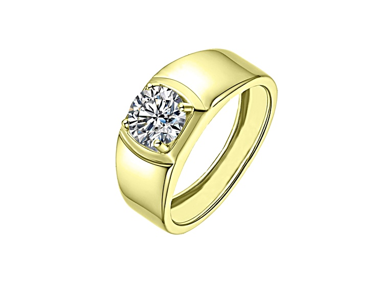 Clear Cubic Zirconia, 14K Gold Plated over Bass Sleek Adjustable Band Ring