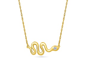 White Diamond 10K Yellow Gold Snake Station Necklace 0.02ctw