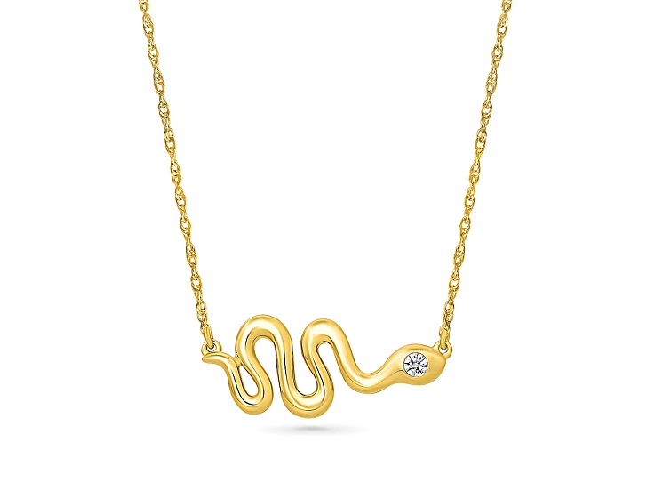 White Diamond 10K Yellow Gold Snake Station Necklace 0.02ctw