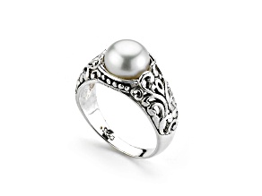 Silver Treasures by Samuel B. 8mm Freshwater Pearl Sterling Silver Balinese Design Ring