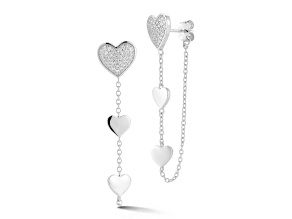 Rachel Zoe Rhodium Over Sterling Silver Pave Triple Heart Front/Back Dangle Earrings
