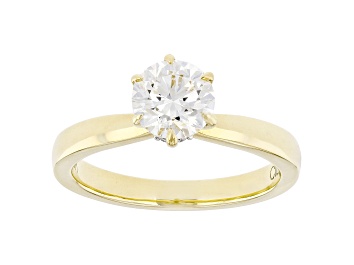Picture of Certified White Round Lab-Grown Diamond F VS1 10K Yellow Gold Secret Halo Solitaire Ring 1.15ctw