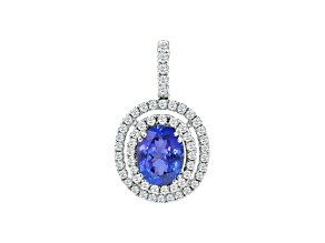 14K White Gold Oval Tanzanite and Diamond Pendant 2.02ctw