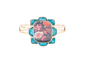 Barse Jewelry Blue Apatite Scenic Red Floral Gold Tone Cuff Bracelet