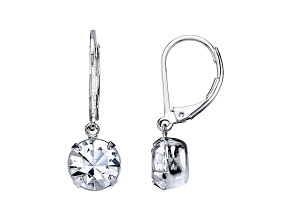1928 Jewelry Silver-Tone Round Crystal Drop Earrings
