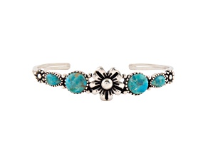 Barse Jewelry Floral Blue Turquoise and Silver Cuff Bracelet