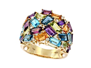 EFFY 14K Yellow Gold Amethyst, Topaz, Citrine, Rhodolite, Peridot and Diamond Cluster Ring 6.69ctw