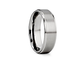 RHINOX Brushed Raised Center Men’s Titanium Wedding Ring with Polished Step Edges- 6mm