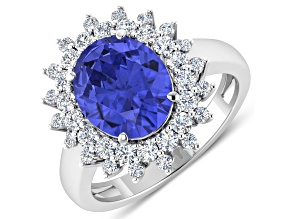 4.22ctw Violet Tanzanite and Diamond 14K White Gold Halo Ring
