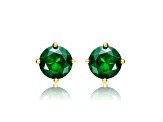 Emerald Green Cubic Zirconia, 14k Gold Plated over Brass Round Stud Earrings